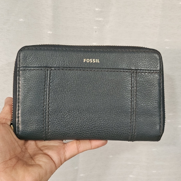 Vintage Fossil Teal Leather Wristlet Wallet - Picture 7 of 10